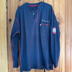 New Volvo Portwest Shirt Mens XL blue Henley Long Sleeve FR Flame Fire Resistant